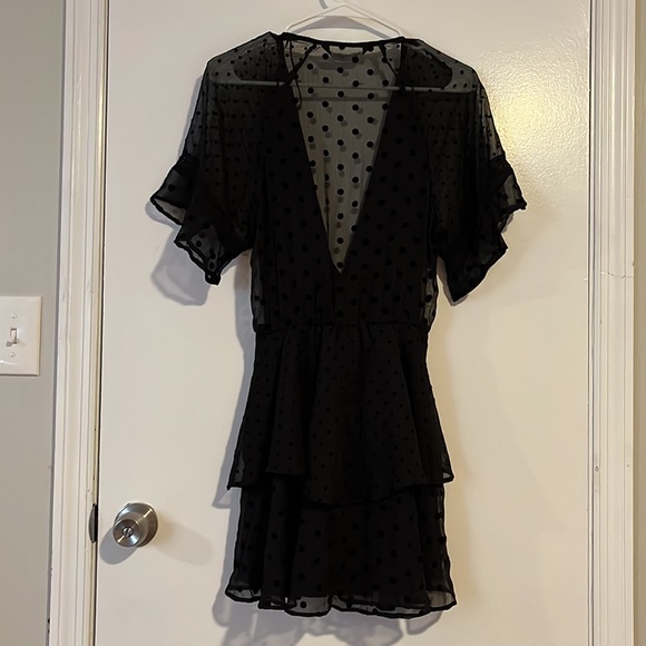 ZARA Black Polka Dot Deep V Neck Mini Dress - Picture 7 of 9